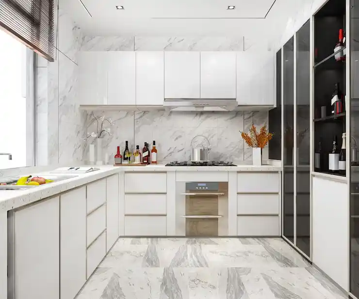 Tile flooring in kitchen